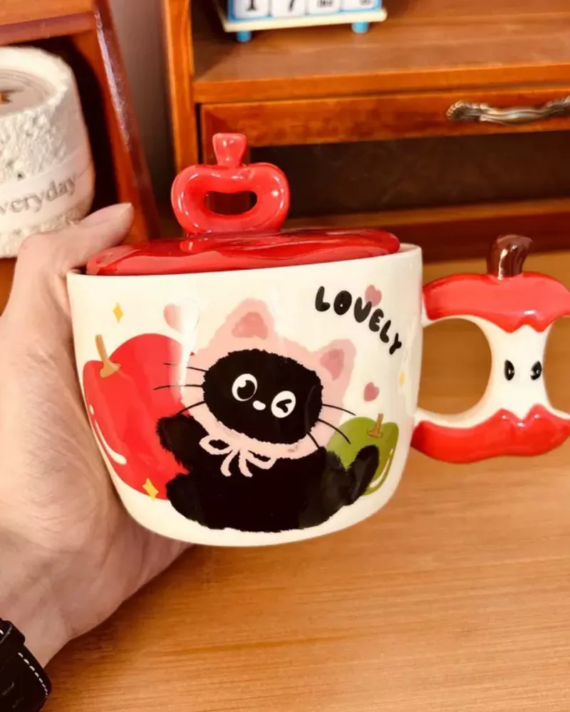 Black Cat Apple Mug